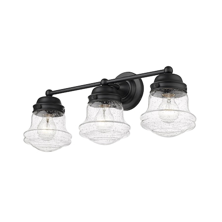 Z-Lite Vaughn 3 Light Vanity, Matte Black And Clear Seedy 736-3V-MB